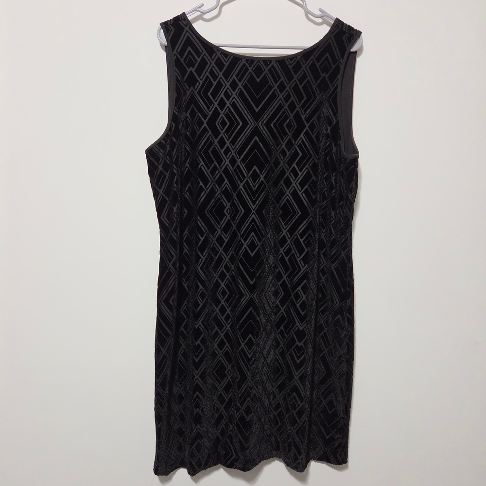 WHBM Velvet Burnout Mini Dress XL Black Sleeveless Art Deco Flapper Retro
